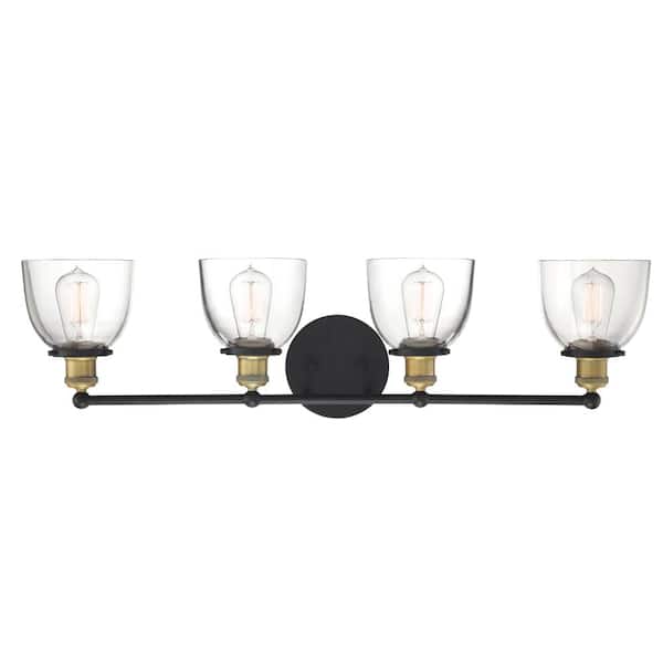 Designers Fountain Bryson 33 in. 4-Light Vintage Bronze Mid-Century Modern Vanity with Clear Glass Shades