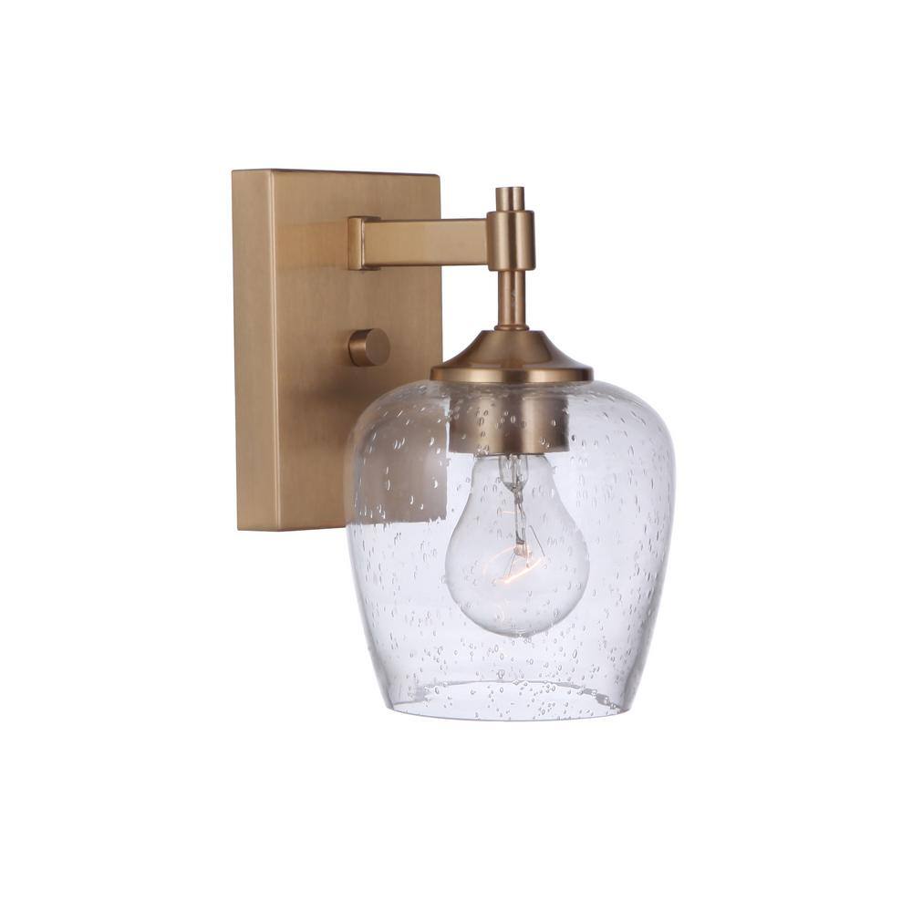 Satin Brass and Clear Glass Wall Sconce