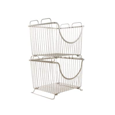Ashley 12.625 in. W x 11 in. D x 10.75 in. H Large Stacking Basket in Satin Nickel PC