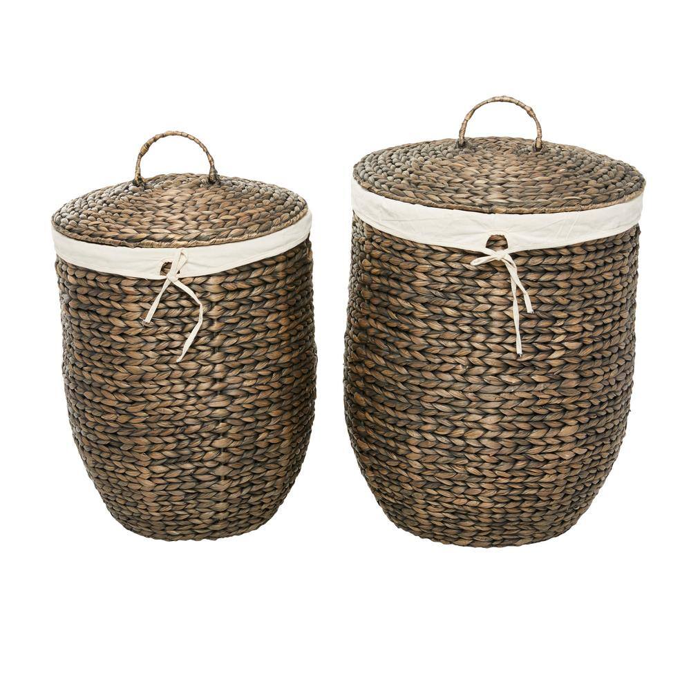 Traditional Seagrass Round Storage Basket with Lid - Dark Brown