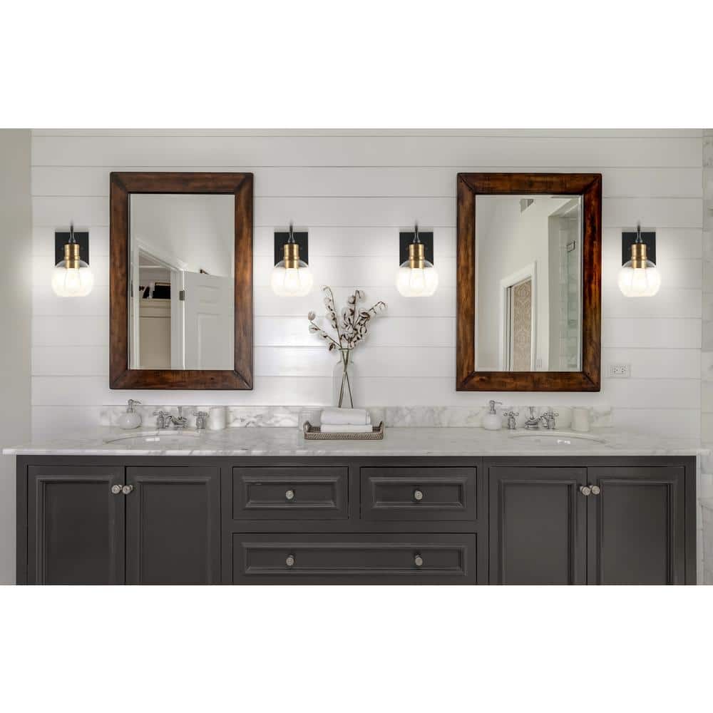 Marais 5.88" Black Iron and Clear Glass Rustic Vintage LED Vanity Light