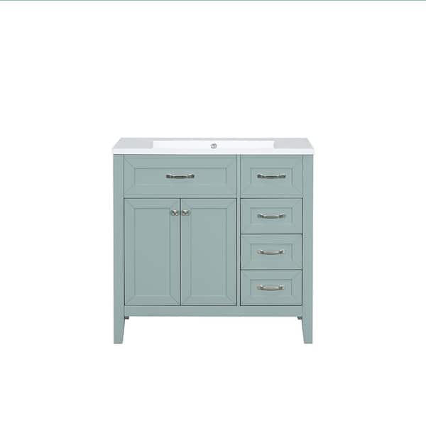 Byna 35.98 in. W x 18.03 in. D x 35.98 in. H Single Sink Freestanding Bath Vanity in Green with White Ceramic Top
