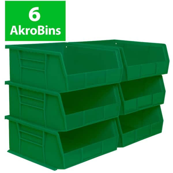 30235 Series, 11 in. x 11 in. x 5 in., Green Plastic Stackable Storage Bins, 6-Pack