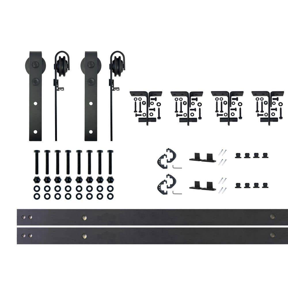 5.5 ft./66 in. Black Rustic Ceiling Mount Double Track Bypass Sliding Barn Door Track and Hardware Kit for Double Doors price history on PriceWatchPro