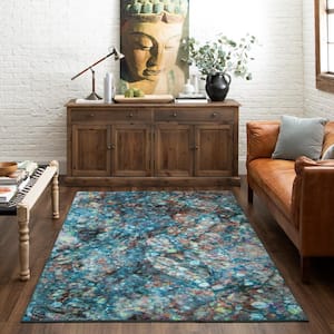 Layered Marble Teal 4 ft. x 6 ft. Abstract Area Rug