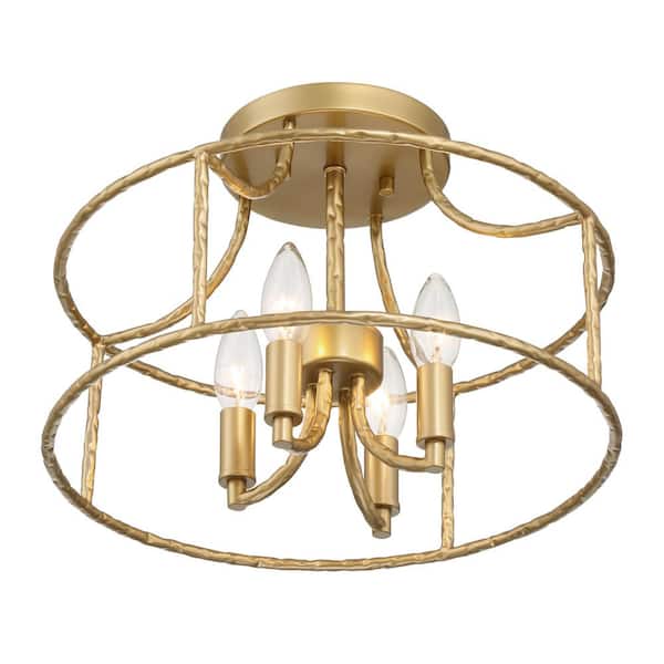 Silversadge 14 in. 4-Light Vintage Gold Hammered Metal Semi- Flush