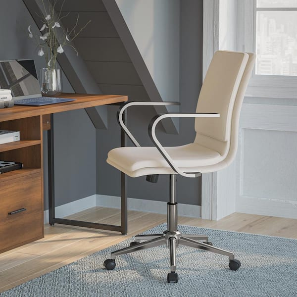 Carnegy Avenue Taupe Chrome Leather Faux Leather Office Desk Chair