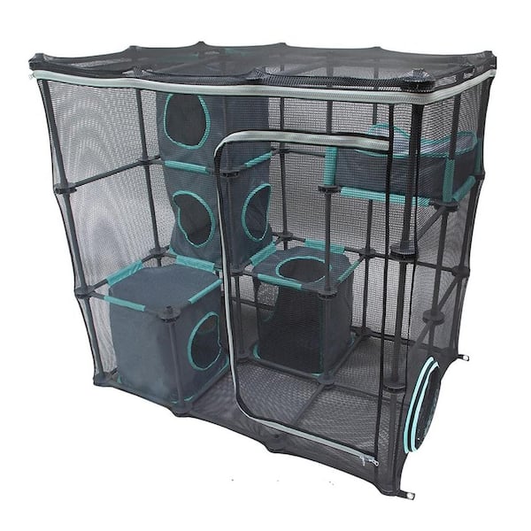 46.75 Vinyl Indoor/Outdoor Nylon Mesh Playpen Tunnel with Zip Door in Black Garden Fence