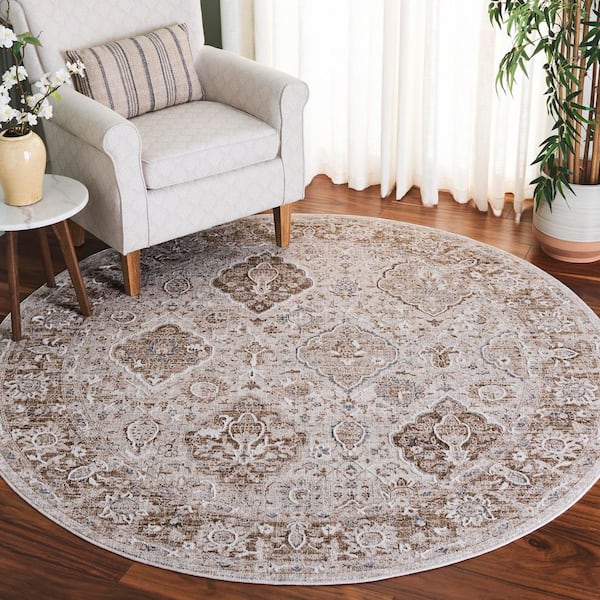 Finley 7 ft. x 7 ft. Brown/Gray Distressed Oriental Round Area Rug