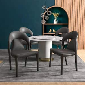 Solace Modern Dining Chair in Upholstered Faux Leather with Steel Frame and Legs, Kitchen Accent Chair in Black