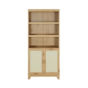 Sheridan 70.86 in. Tall Nature Modern Medium Density Fiberboard (MDF) 7-Shelf Cane Accent Bookcase