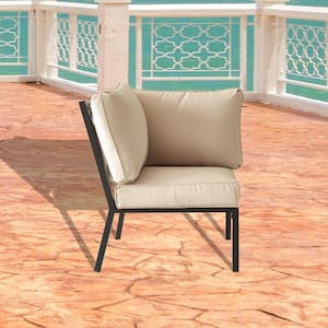 Metal Outdoor Corner Lounge Chair with Beige Cushion
