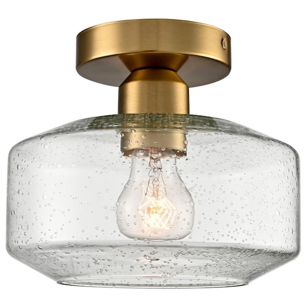 8.5 in. 1-Light Modern Gold Flush Mount Ceiling Light with Seeded Glass and No Bulbs Included