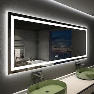 84 in. W x 32 in. H Large Rectangular Frameless Double LED Lights Anti-Fog Wall Bathroom Vanity Mirror in Tempered Glass