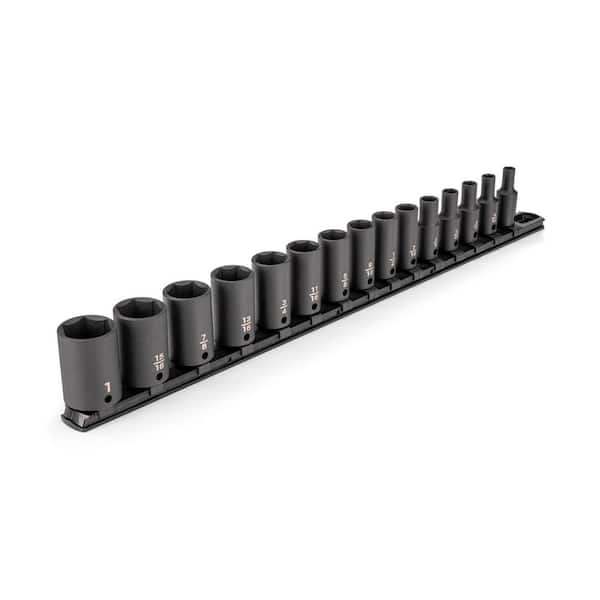 3/8 Inch Drive Semi-Deep 6-Point Impact Socket Set with Rail, 15-Piece (1/4-1 in. )