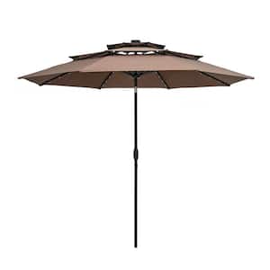 10 ft. 3-Tier Market Outdoor Patio Umbrella with Solar LED Lighted in Coffee