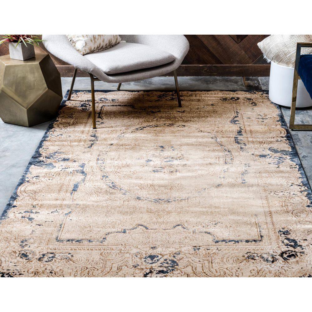 Light Blue 4' x 6' Stain-Resistant Synthetic Area Rug