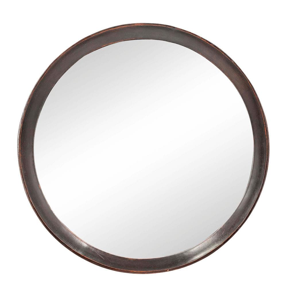 20 in. W x 20 in. H Round Framed Dark Brown Mirror with Frame of Solid Mang