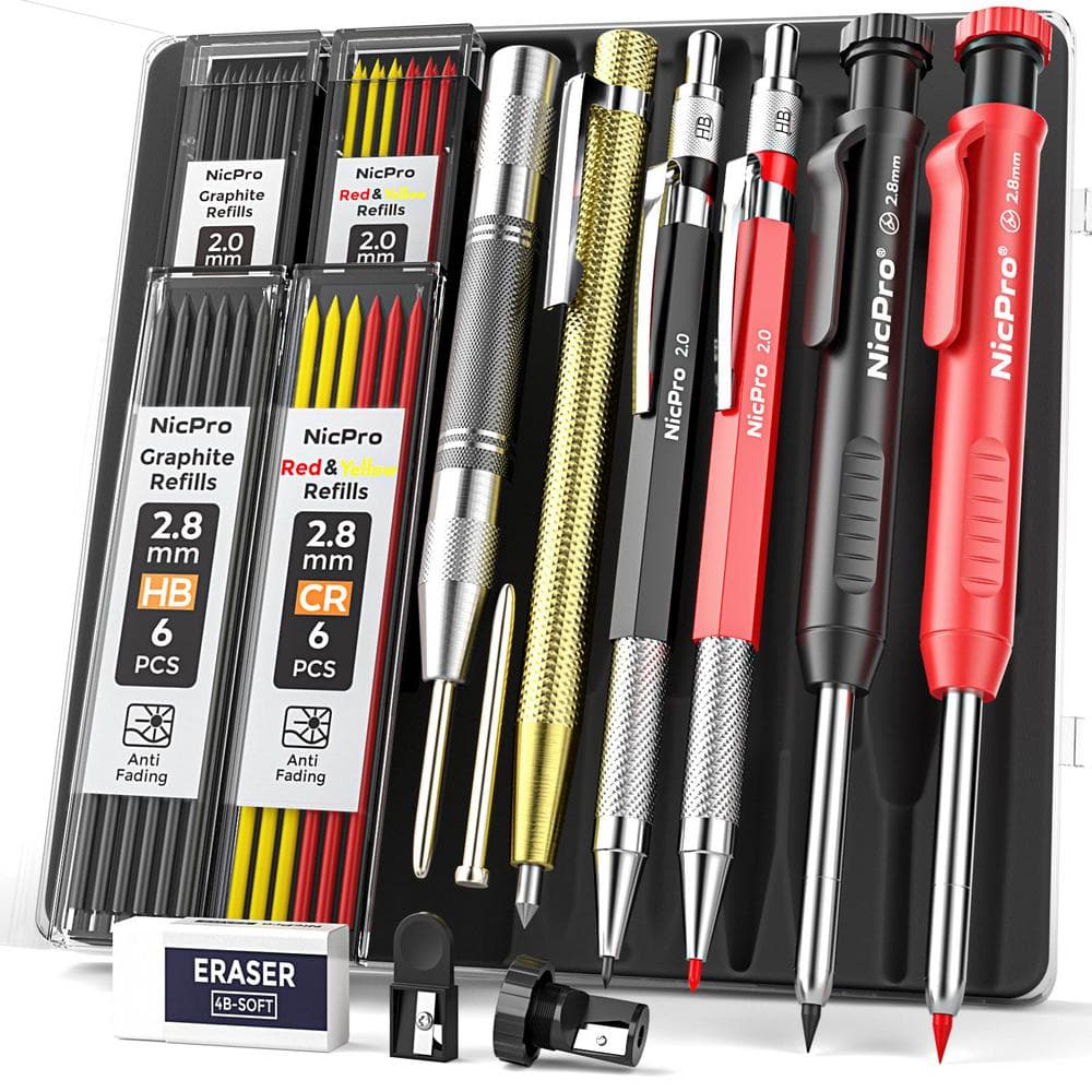 15-Pack Carpenter Pencils Mechanical, 2.0 mm Construction Pencils Setting T