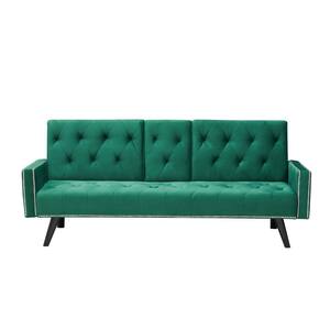 Home decorator's 72 in. Green Velvet Twin Size Sofa bed with 2-Cup Holders
