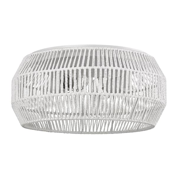 Marlee 14.125 In. 2-Light Matte White and Bleached White Raphia Rope Flush Mount