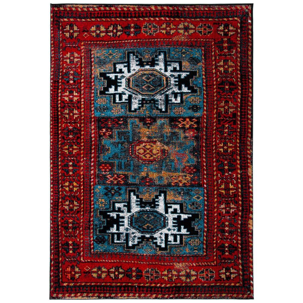 Vintage Red and Light Blue Persian Style 8' x 10' Area Rug