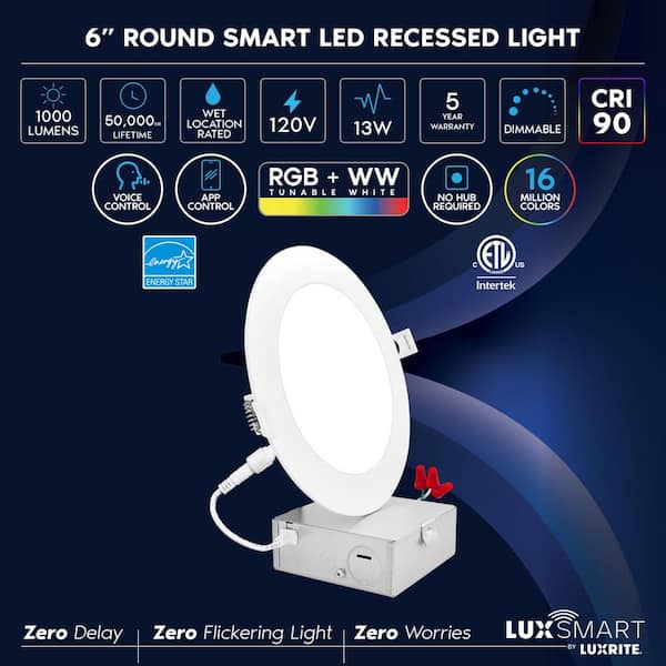 Philips 4 in. LED Color Changing 50-Watt Equivalent Wi-Fi Smart Recessed  Light Kit Powered by WiZ with Bluetooth (1-Pack) 562769 - The Home Depot