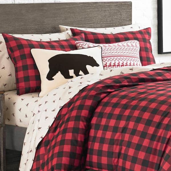 Mountain Plaid 3-Piece Scarlet Red Cotton King Duvet Cover Set