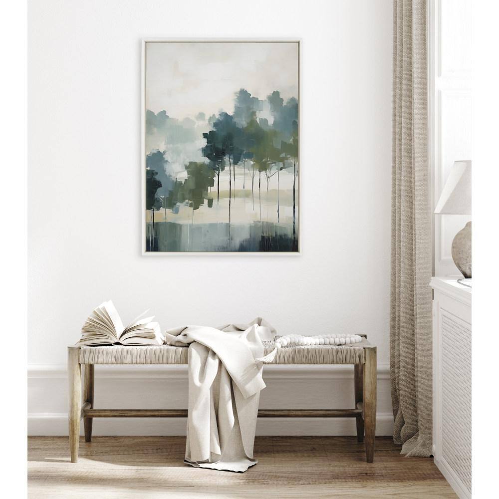 Whispering Trees Abstract Canvas Print in White Frame