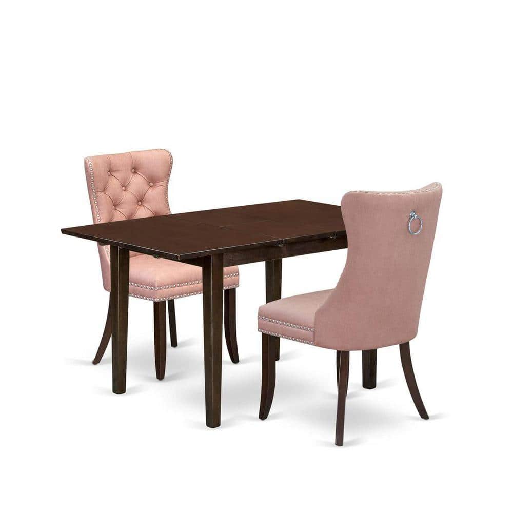 3-Piece Mahogany Finish Rectangular Solid Wood Top with Butterfly Leaf Dining Table Set