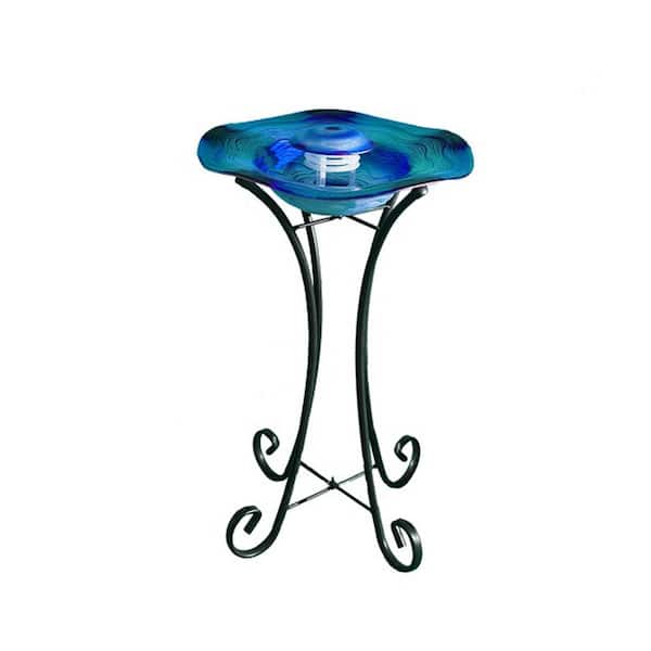 Xbrand Floor Mist Fountain with 12 Color Changing LED Lights and Inline Control, 27 in. Tall, Glass and Metal, Blue