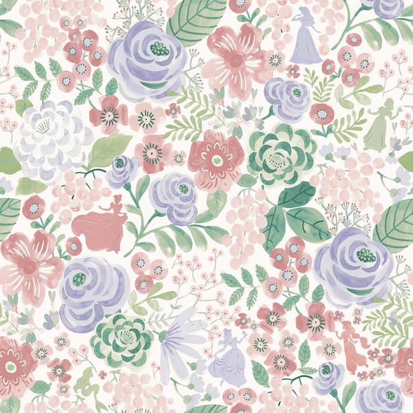 RoomMates Disney Princess Purple Watercolor Floral Peel and Stick Wallpaper