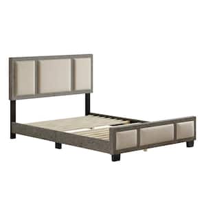 Triiptych Tan Linen Upholstered Platform Queen Bed Frame with Headboard