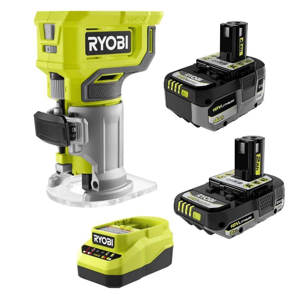 RYOBI ONE+ 18V Lithium Starter Kit w/ (1) 2.0 Ah Battery, (1) 4.0 Ah Battery & Charger w/ ONE+ 18V Compact Router (PSK1212PCL424)