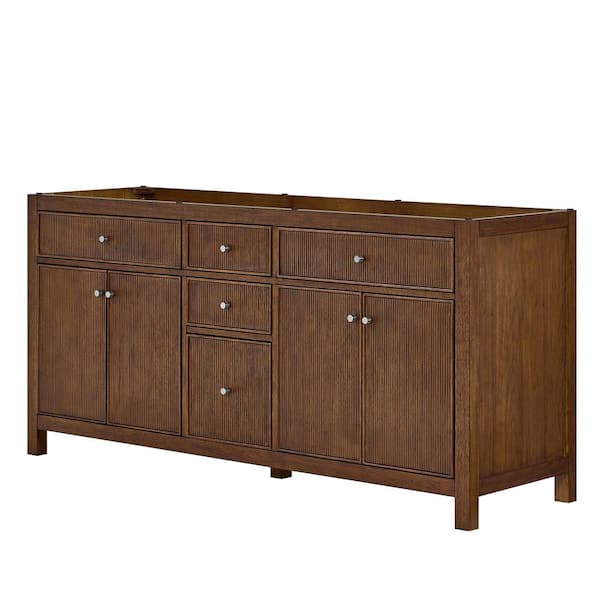 Pendry 71 in. Bath Vanity Cabinet without Top in Dark Walnut with Brushed Nickel Trim