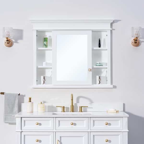 WELLFOR 40 in. W x 32 in. H Rectangular White Solid Wood Framed Recessed Mount Soft Close Door Medicine Cabinet with Mirror