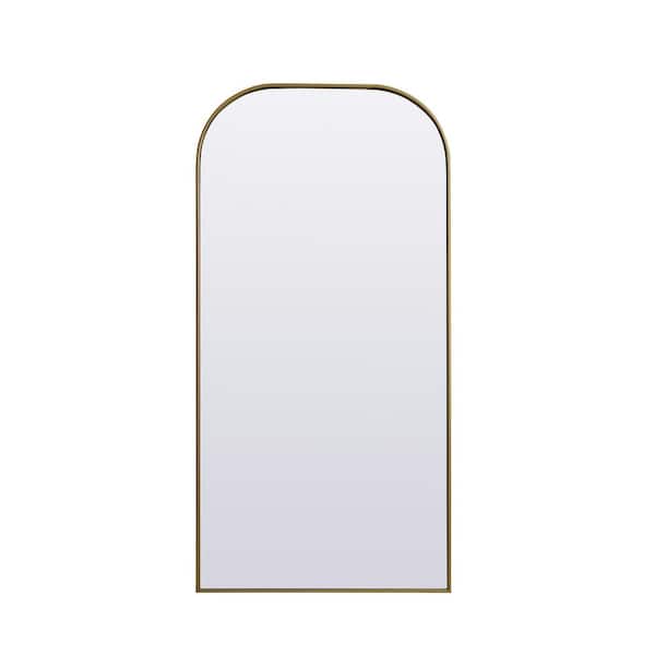 Unbranded Simply Living 32 in. W x 66 in. H Arch Metal Framed Brass Full Length Mirror