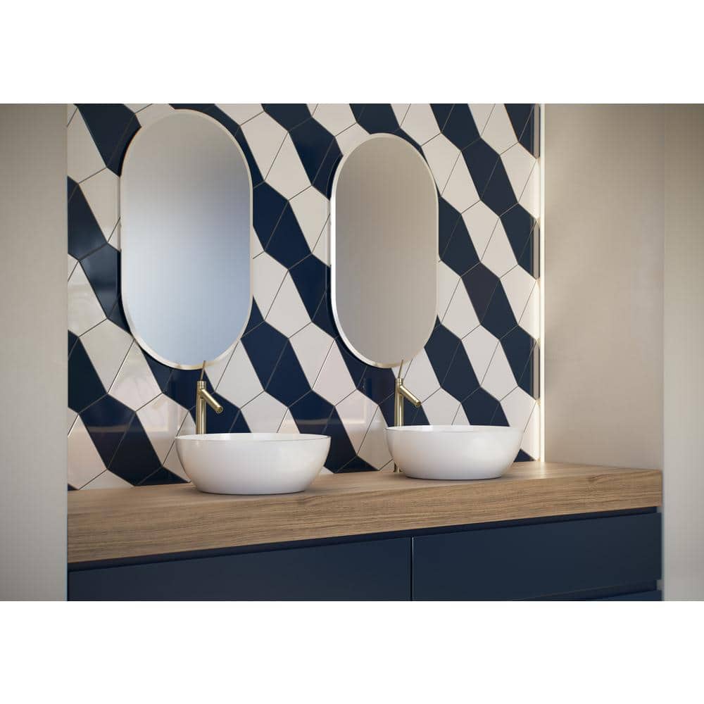 Skite Glossy White Diamond Ceramic Wall Tile, 6.3'' x 7.27''
