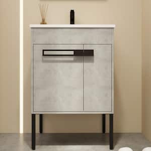 24 in. W x 18.3 in. D x 35 in. H Freestanding Bath Vanity in Cement Grey with White Ceramic Single Sink Top