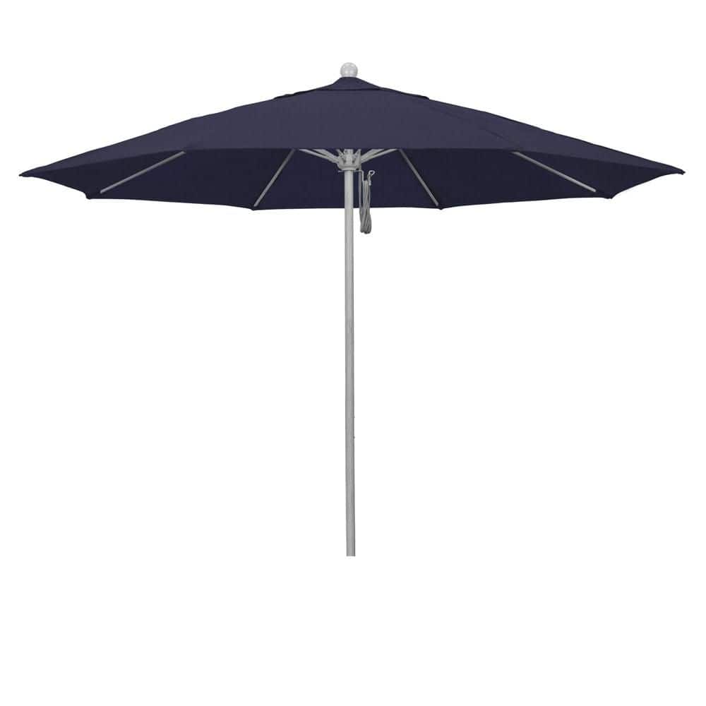 11 ft. Grey Woodgrain Aluminum Market Patio Umbrella with Fiberglass Ribs Pulley Lift in Navy Blue Olefin price history on PriceWatchPro