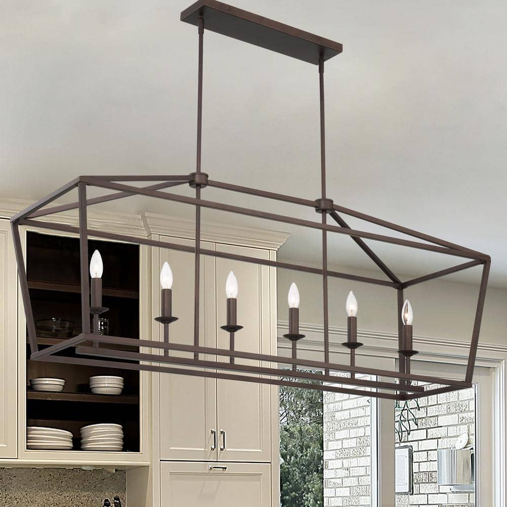 Oil Rubbed Bronze 6-Light Candle Style Linear Pendant