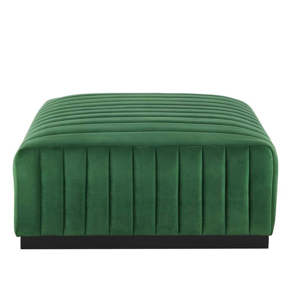 Emerald Green Velvet Tufted Ottoman with Matte Black Base