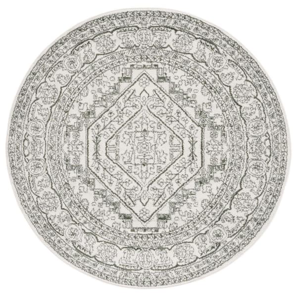 SAFAVIEH Adirondack Ivory/Dark Green 6 ft. x 6 ft. Border Medallion Round Area Rug