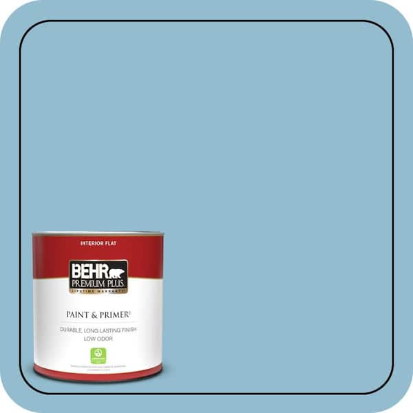 BEHR PREMIUM PLUS 1 qt. #S490-3 Reef Blue Flat Low Odor Interior Paint & Primer