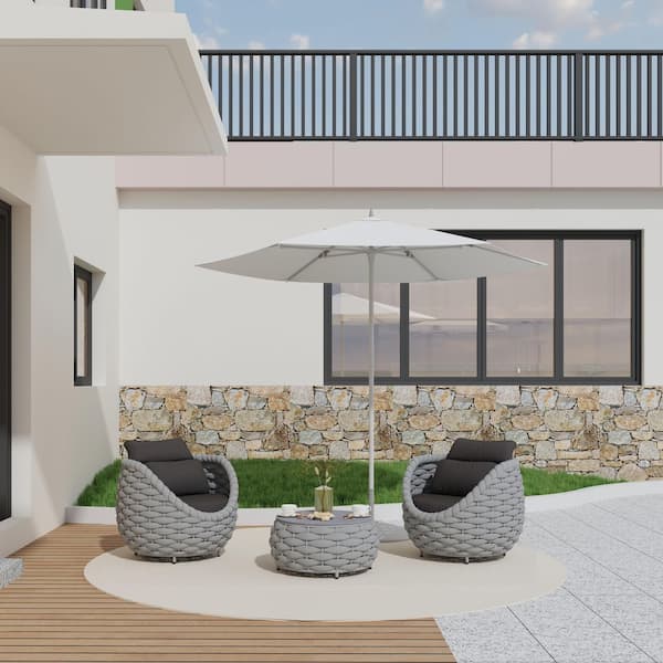 Bird's Nest Shaped Gray Aluminum Frame 3-piece Woven Rope Outdoor Sectional Set with Coffee Table and Dark Gray Cushions