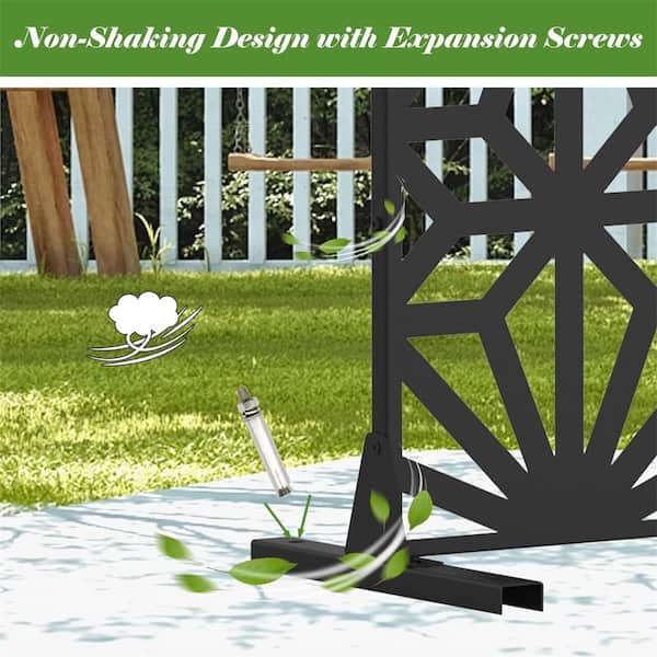 Zeus & Ruta 5.9 ft. H x 4 ft. W Outdoor Privacy Screen Wall in Black Decorative Metal Freestanding Garden Fence for Patio, Backyard