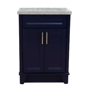 25 in. W x 22 in. D Single Bath Vanity in Blue with Granite Vanity Top in Gray with White Rectangle Basin