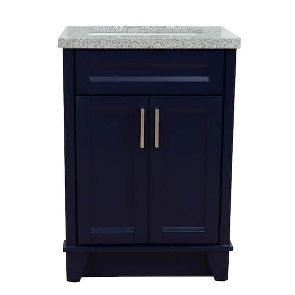 Bellaterra Home 25 in. W x 22 in. D Single Bath Vanity in Blue with Granite Vanity Top in Gray with White Rectangle Basin