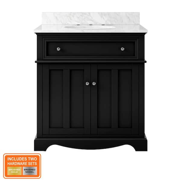 Fremont 32 in. Single Sink Black Bath Vanity with White Engineered Marble Top (Assembled)