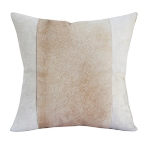 Austin Ivory/Beige Striped Faux Leather Square 20 in. x 20 in. Indoor Throw Pillow